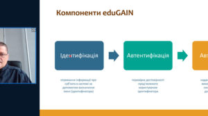 Man presenting a powerpoint slide in online meeting