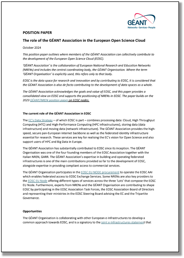 The role of the GÉANT Association in the European Open Science Cloud (EOSC) Position paper cover