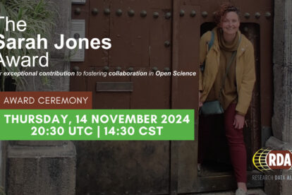 Sarah Jones Award for exceptional contribution to fostering collaboration in Open Science’ 2024 Award Ceremony | Thursday, 14 November 2024, 20:30 UTC