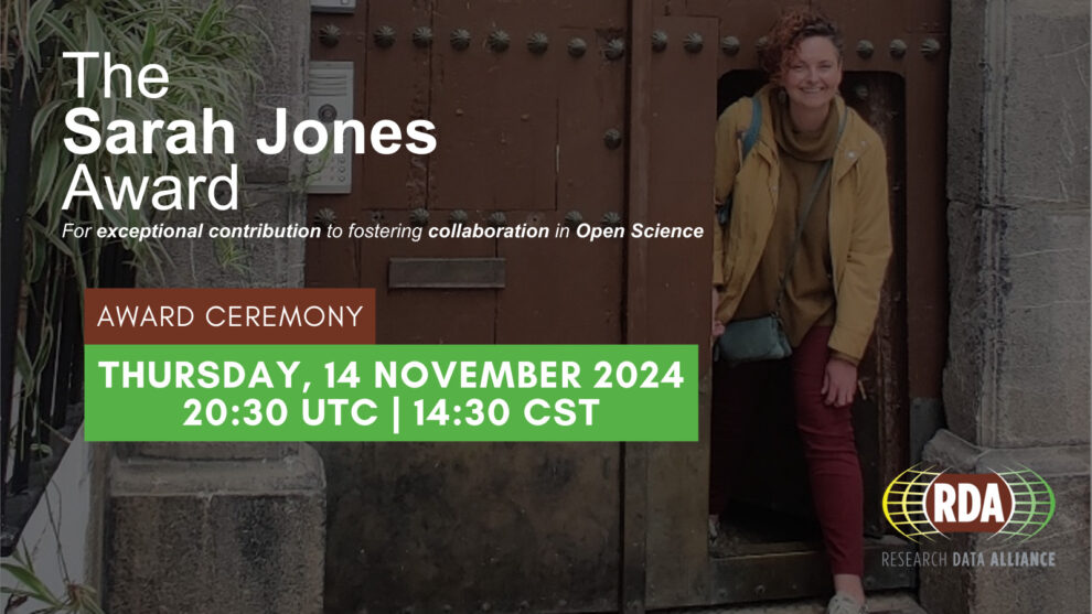 Sarah Jones Award for exceptional contribution to fostering collaboration in Open Science’ 2024 Award Ceremony | Thursday, 14 November 2024, 20:30 UTC