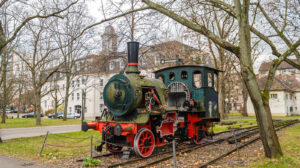 Monument of steam locomotive in Karlsruhe Institute of Technology, Germany