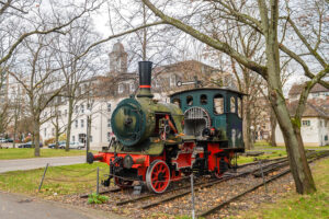 Monument of steam locomotive in Karlsruhe Institute of Technology, Germany