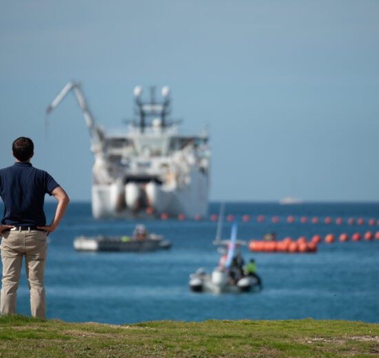 Sebastiano Buscaglione (GÉANT) witnessing the landing of the Medusa Submarine Cable System in Marseille. Picture by Tom Fryer (GÉANT)
