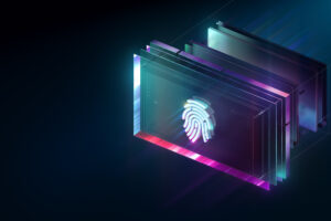 trust and identity concept. Fingerprint on modern screen