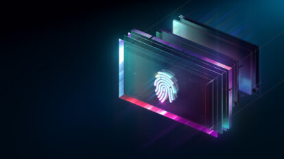 trust and identity concept. Fingerprint on modern screen