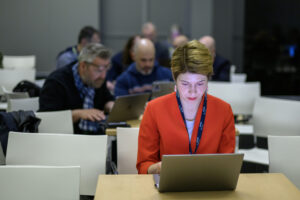 Woman working on a laptop