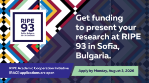Apply for RACI funding by 3 August 2026 and get a chance to present at the RIPE 93 Meeting in Sofia