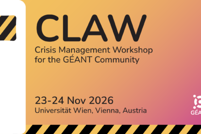 Banner for crisis management event CLAW for the GÉANT community taking place in Vienna in November 2026.