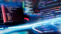Digital technology industry concept development of programming and coding technologies.