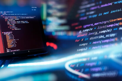 Digital technology industry concept development of programming and coding technologies.
