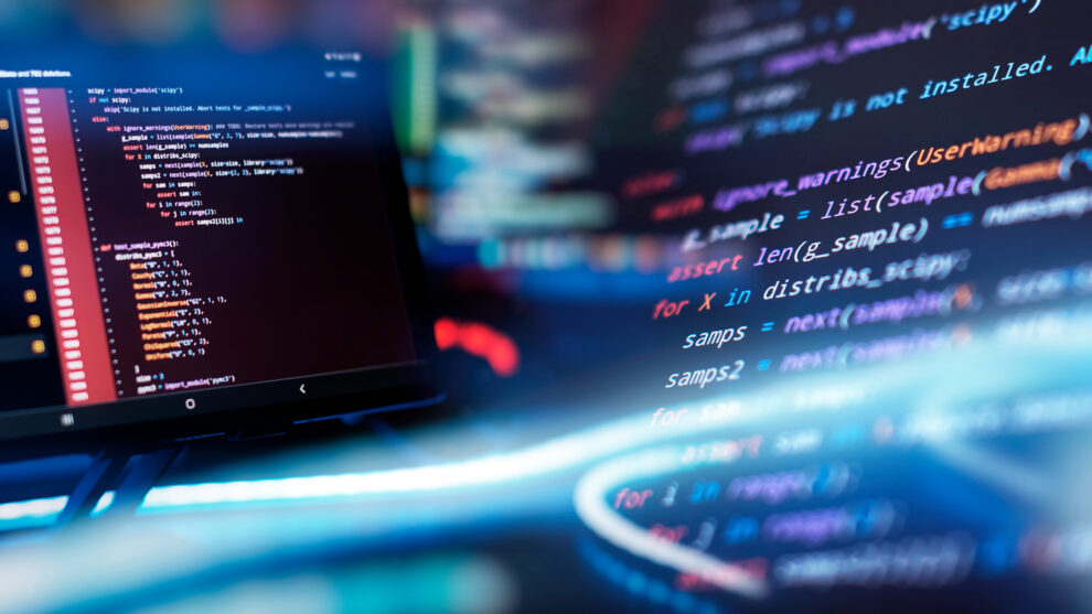 Digital technology industry concept development of programming and coding technologies.
