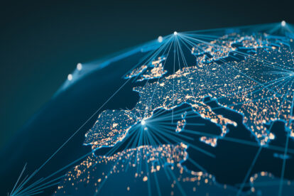 Map of Europe with digital network spanning it