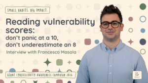 Banner about interview featuring a man with glasses