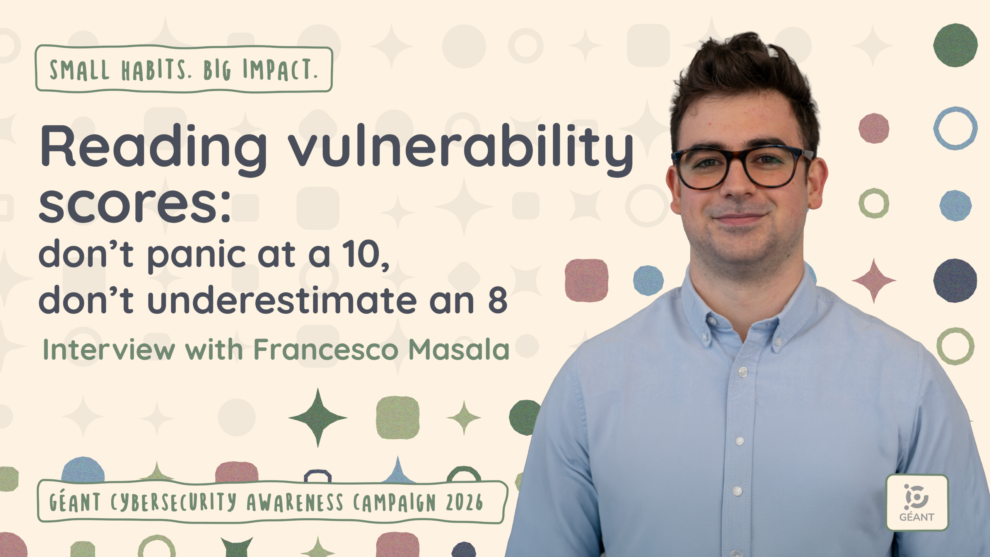 Banner about interview featuring a man with glasses